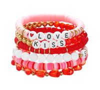 Bijoux Breloques Anneaux Day Bracelet Set For Women Love Heart Stackable Charm Bracelets Clay Bead Bracelet Holiday Accessories Jewelry Acier Phrases Pour Bracelet Quartz Anneaux (C, One Size)