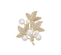 Bijoux Broches pour Femme Vetement Corsage avec Fleur de Perle Blanche et Feuille Doré avec Strass épingles Chapeau Décoratives Mode Pins Accessoires de Manteau Dame Cadeau (Broche Florale)