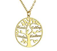 Bijoux Cadeau Maman Personnalisé Prenom Femme Or Collier Or Plaqué Pendentif 4 Prenoms des Enfants Symétrique Acier Généalogique Famille Fêtes des Mères Chaine Forcat Acier 50 cm Meilleur Amie