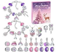 Bijoux Calendrier de l'Avent Adolescent 2025 : 24 Bijoux Bracelet Collier Perles Alliage Résine Ensemble de Bijoux Boîte Cadeau Violet Noël Femmes DIY 200g