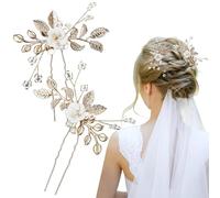 Bijoux Cheveux Mariage, Gloryit 2 Pcs Mariage Peigne à Cheveux Mariée | 7 × 8 cm Mariée Broche Cheveux Mariag,Accessoires de Cheveux pour Femmes, Pinces à Cheveux 1 Paire (Doré)