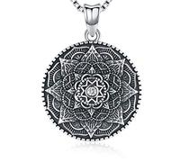 Bijoux Collier Pendentif Om Mandala Lotus Fleurs Collier Pendentif pour Unisexe Femmes hommes, Collier Plaqué Bouddhiste Géométrique Sacré En Argent Sterling 925, Lotus OM Bouddhiste Zen Yoga Amulette