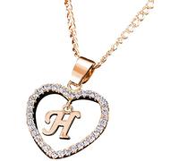Bijoux d'anniversaire de mariage de la Saint-Valentin 26 lettres de l'alphabet A à Z pendentif coeur initiale zircone cubique collier femme, cadeau pour femme collier enfant enfant - doré H
