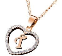 Bijoux d'anniversaire de mariage de la Saint-Valentin 26 lettres de l'alphabet de A à Z Initiale avec pendentif en forme de cœur avec zircones cubiques Collier pour femme, cadeau pour femme Collier
