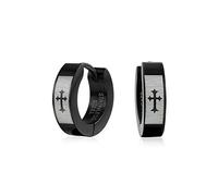 Bijoux De Biker Petites Boucles D'Oreilles Religieuses Médiévales Gravées Au Laser Fleur De Lis Croix Noire Huggie Hoop Kpop P Acier Inoxydable Ton Argent Plaqué Noir Ip