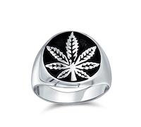 Bijoux De Cannabis Unisexe Personnalisé Marijuana Leaf Medallion Flat Round Signet Marijuana Leaf Ring Western Jewelry For Men Oxidized .925 Argent Sterling Handmade In Turkey Personnalisable