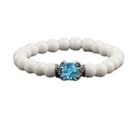 Bijoux de charme Bracelet de pierres précieuses, bracelets de perles Onyx blanc naturel Aigue-marine Perles Argent Couronne Pendentif Bracelets Bracelet en cristal élastique Reiki Bijoux en cristal fo