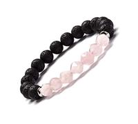 Bijoux de charme Bracelets de perles, bracelets de perles de lave noire naturelle, bracelets de perles de quartz rose polygonales, bracelet en cristal élastique bijoux en cristal de mode for hommes fe