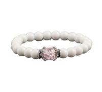 Bijoux de charme Bracelets de perles, Bracelets de perles Onyx blanc naturel Perles rose clair Couronne en argent Pendentif Bracelets Bracelet en cristal élastique Reiki Bijoux en cristal for hommes f