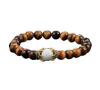 Bijoux de Charme Bracelets Perlés, Bracelets Perlés Oeil De Tigre Naturel Pierre Blanche Couronne Dorée Pendentif Bracelets Bracelet en Cristal Élastique Reiki Bijoux en Cristal for Hommes Femmes