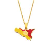 Bijoux De Charme Patriotique Pour Femmes Et Hommes, Carte Du Drapeau Régional De Sicile Ou De Sicile Italie Colliers Avec Pendentif Pour Femmes Et Hommes Collier Avec Pendentif De Drapeau De Carte D