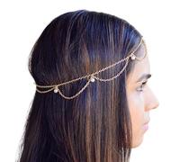 Bijoux de Cheveux Pour Femme,Accessoire Cheveux Ma Bijoux de cheveux de mariage tendance for femmes, style bohème indien, imitation perles, chaîne de tête(FD028)