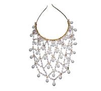 Bijoux de Cheveux Pour Femme,Accessoire Cheveux Ma Serre-tête en perles avec chaîne et chapeau for femme, bijou tendance, diadème de mariée, accessoires de carnaval, cadeau(Gold-color)