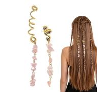 Bijoux de cheveux pour tresses - 1 lot (2 pièces) de bagues vintage en pierre précieuse pour dreadlocks | Guirlande de cheveux en pierre naturelle pour femme, adolescente, mariage, bal, anniversaire