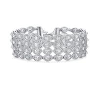 Bijoux De Mariage De Style Art Déco, Bracelet De Tennis Large À 4 Rangées Avec Des Zircons Cubiques Marquise Aaa, Plaqué Argent De 7,5 Pouces Parfait Pour Les Mariages Et Les Soirées Formelles
