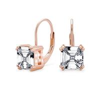 Classic Bridal Jewelry 4 Ctw Solitaire Square Cubic Zirconia AAA CZ Royal Asscher Cut Drop Earrings For Women Rose 14K Yellow Gold Plated .925 Sterling Silver