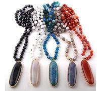 Bijoux de mode noué de longs colliers en pierre pour femmes dans un collier ethnique, blanc, 86 cm