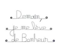 Bijoux de Mur Message Fil de Fer - Demain Je me lève de Bonheur | Sculpture Fil de Fer
