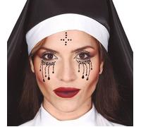 Fiestas Guirca – Bijoux faciaux autocollants de nonne pour adultes – Idéal pour Halloween – Noir