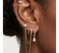 Bijoux de perçage d'oreille minimalistes en or, clous à chaîne lotus CZ & créoles huggie goutte CZ, boucles d'oreilles en or délicates pour un port quotidien Cuivre