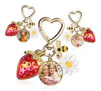 Bijoux De Sac à Fraises Personnalisées Breloques De Portefeuille Personnalisées Avec Photo Porte Clés Mignons En Forme D'abeille et De Marguerite Cadeaux Pour Femmes et Filles (rond)