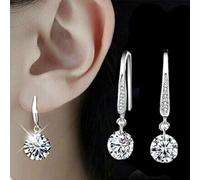 Bijoux d'oreille essentiels Boucles d'oreilles nues Bijoux coréens Cristal naturel Mode Bijoux en argent Boucles d'oreilles (White, 3.2X0.8CM)