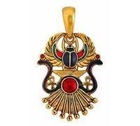 Bijoux Egypte Antique Déstockage Joli Pendentif Egyptien Scarabée Ailé en relief Dieu Râ Cléopâtre Emaillé Plaqué Or avec Chaîne 60 cm