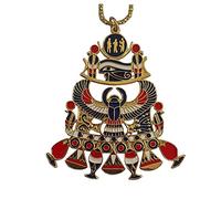 Bijoux Egypte Antique Important Pendentif Pectoral Egyptien Solaire, Oeil D'horus,Scarabée XXL et sa chaîne.