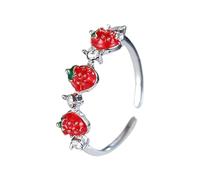 Bijoux élégants en forme de fraise avec oxyde de zirconium - Réglable - En métal robuste - Cadeau idéal pour une meilleure amie ou petite amie, taille unique, Comme décrit, Comme décrit.