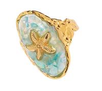 Bijoux en acier inoxydable 316L sur le thème marin, anneaux d ' étoiles de mer elliptiques, anneaux de conception légers pour un usage quotidien, ovale en résine d ' étoile de mer