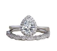 Bijoux En Acier Inoxydable Ensemble De 3 Couples Princesse Coupe Ensemble Bague De Mode Luxe Femmes Fiançailles Mariage Bijoux (Silver, 8)