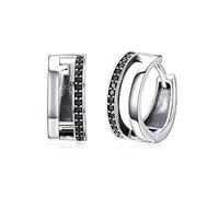 Bijoux en argent sterling, boucles d'oreilles créoles classiques simples à double cercle rond noir en oxyde de zirconium pour femmes, bijoux fins