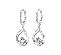 Bijoux en argent sterling, boucles d'oreilles créoles pendantes à quatre griffes en moissanite, plaquées or blanc, pour femmes et filles