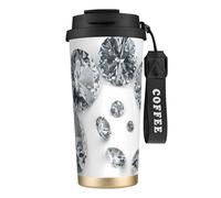 Bijoux en diamants et pierres précieuses, bijoux de luxe imprimés,Tasse à café isotherme en acier inoxydable 316 avec cordon, 500 ml, idéale pour les voyages en voiture