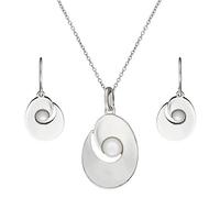 Bijoux en Forme d'huîtres en Argent Sterling pour Femme - Boucles d'oreilles et Collier ovales Plats en Argent 925 - Bijoux côtiers contemporains - Géométrique inspiré de l'océan