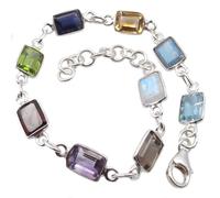 Bijoux et Objets - Bracelet Multi Pierres en Argent Massif 925 - Dimensions des Pierres 6x8mm