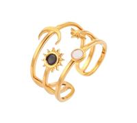 Bijoux Fantaisie Femme Bague céleste avec soleil, lune et bague en opale dorée, bijoux corps céleste, cadeau d'anniversaire pour dames, amour, homme, femme, cadeau Saint-Valentin (Gold, One Size)