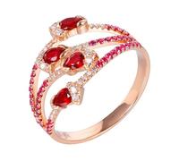 Bijoux Femme Gravure Bague 50 Or Rose 18 Carats Ruby Créé en Laboratoire Évidé avec Rubis Rouge et Diamant de 0,71 CT Solide Non Plaqué Simple pour Lesbienne Nouvelle Année Bijoux