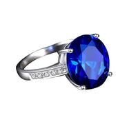 Bijoux Femme Gravure Bague Bleue Or Blanc 18 Carats Saphir Créé Ovale Taille Solide Non Plaqué Moderne pour Tante Nouvelle Année Bijoux