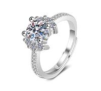 Bijoux Femme Kit Wedding Ring For Couple White Gold Argent 18 Carats Diamant de Laboratoire Feuilles 4 Griffes 1 Ct Pierre Précieuse 6,5 Mm Taille Mère pour Lesbienne Cocktail