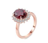 Bijoux Femme Rouge Alliance Rose Femme 9 Carats Ruby Créé en Laboratoire Fleur avec Rubis Synthétique de Forme Ovale, 2 Carats Taille Épouse pour Sœur Mariage