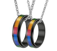 Bijoux Filles 2pcs pour couple, spinner lgbt collier femme, noir acier inoxydable pendentif vintage, longueur 50/60 cm décorations