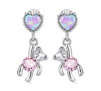 Bijoux fins, anneaux Femmes, Love Bear Boucles d'oreilles pour femmes pour femmes Boucles d'oreilles de pendentif rose mignon pour fille bijoux de coeur brillant