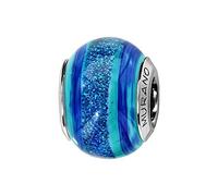 Bijoux Laperledargent Thabora Thabora charms coulissant argent rhodié Murano bleu turquoise bande pailleté bleu + suédine (offerte) + Certificat d'Authenticité Argent 925‰