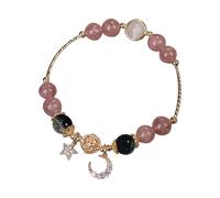 Bijoux Laye Collier Mode Pierre Naturelle Incrustée Etoile Et Lune Bracelet Tempérament Design Bijoux Femme Mode Design Bracelet Rétro Tempérament Automatique Montre de Poche, taille unique, Métal