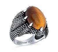 Bijoux Les Motards Animal Claws Large Statement Les Motards Jewelry Oval Cabochon Brown Striped Tiger Eye Semi Precious Gemstones Signet Claw Ring Oxidized .925 Argent Sterling Handmade In Turkey