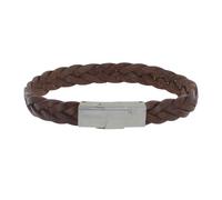 Bijoux Les Poulettes - Bracelet Enfant Cuir Marron Foncé Tréssé Plat Fermoir Acier Inoxydable