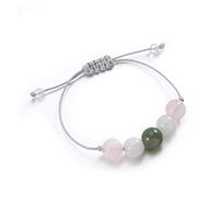 Bijoux Lithotherapie - Coco Papaya Bracelet Porte-Bonheur Amour. Agate Mousse, Quartz Rose, Pierre de Lune.