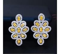 Bijoux lulumaic pour femmes trois fois la boucle d'oreille suspendue, côté long, grande fleur, ovale, bleu royal, réception de mariage bijoux