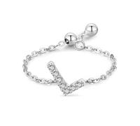 Bijoux Mariage Femme Bague Femme Argent 925 Zircone Cubique Anneau de Chaîne Réglable avec Lettre Anglaise L Taille Réglable pour Sœur
